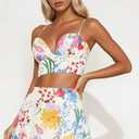 THLAI Women Maxi Skirt Sets Floral Print V-Neck Cami Top and Flowy Pleated Maxi Skirt Set Summer Vacation Outfits