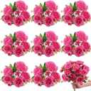 8 Bundles Artificial Peonies Flowers Boho Faux Flowers Arrangements Artificial Centerpiece Spring Bouquet Floral Wedding Decoration for Vase (Hot Pink)