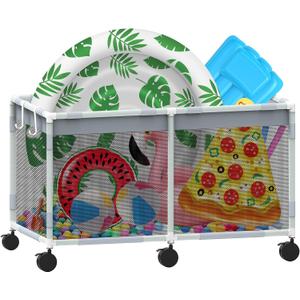 69"x33"x35" Extra Large Pool Storage Bin, 285 Gallon Pool Float Storage Organizer for Noodles, Toys, Floats and Balls, Outdoor Mesh Rolling Pool Toy Storage Organizer Bin for Swimming Equipment