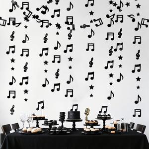 Black Shimmering Musical Note Star Hanging Garland Black Music Theme Party Hanging Backdrop Ceiling Decor for Birthday Baby Shower Party Concert Wedding Nursery Decorations 30 Feet
