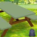 Smiry Picnic Table Cover with Bench Covers, Waterproof Elastic Fitted Polyester Tablecloths for 6 Ft Rectangle Tables, Washable Windproof Tablecloth for Camping, Outdoor (Sage Green, 30x72 Inches)