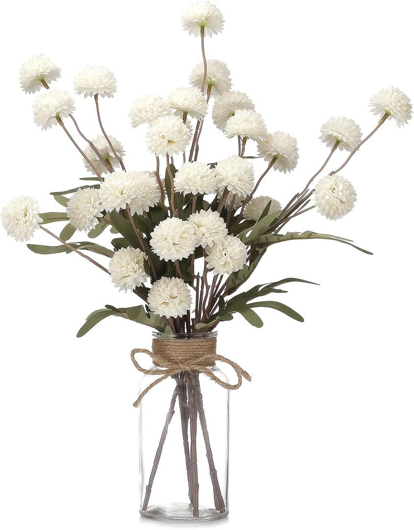 6PCS Mums Artificial Flowers with Vase - Small Silk Fake Flowers Suitable for Vase Bedroom Dining Room Living Rooms Decor Home Table Decor