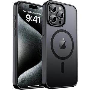 Magnetic for iPhone 15 Pro Case, [Compatible with MagSafe] [Military Grade Drop Protection] Translucent Matte Shockproof Anti-Scratch Phone Case for Women and Men, Black