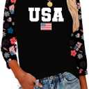 American Flag Shirts for Women Patriotic Tshirts 4th of July Shirt Girls USA Outfits Stars Stripes Tee Tops Usa Black XXL
