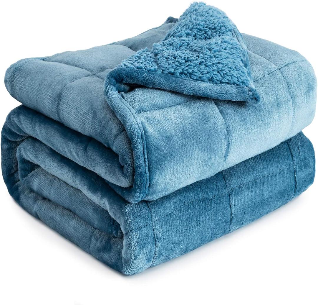 Cottonblue Sherpa Weighted Blanket for Adults Twin Size 15 lbs, Soft Fleece Weighted Throw Blankets 48x72 Inches, Fuzzy Flannel Heavy Blanket Machine Washable for Bed Calming Relaxing, Slate Blue