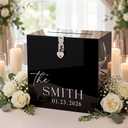 LemonRoad Black 10 Inches Wedding Acrylic Card Gift Box with Lock Slot and Last Name Transfers Money Box for Bridal Shower Wedding, Honeymoon, Baby Shower Birthday Party Reception Decoration