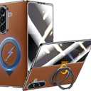 [One-Piece 3-in-1 Case for Samsung Galaxy Z Fold 7: Compatible with MagSafe, Built-in Hinge & Screen Protector, 360 Magnetic Ring Stand, Full-Body Protection Genuine Leather Cover, Brown