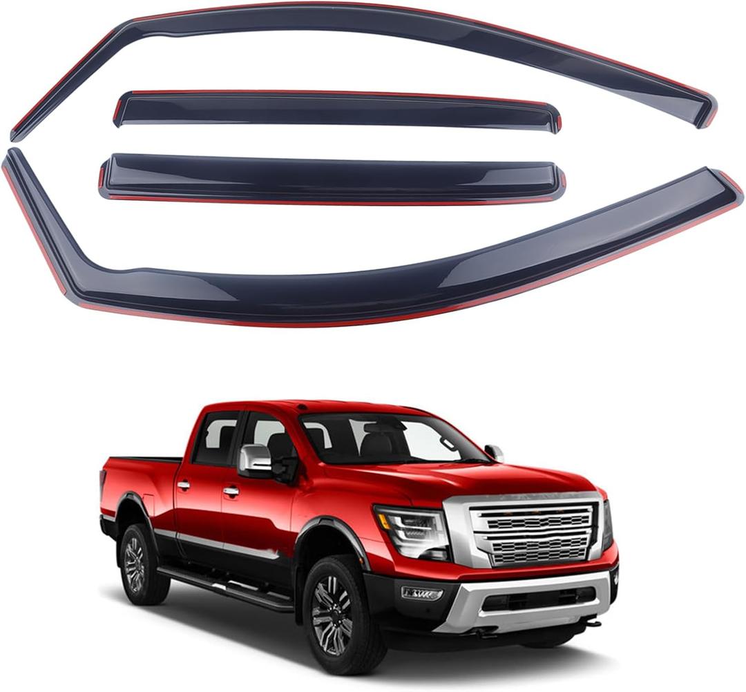 DOLKSN Smoke Black in-Channel Window Visor Window Deflectors Rain Guards Compatible with 2017-2024 Nissan Titan Crew Cab 4-Piece Set