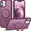 Compatible with iPhone 12 Case & iPhone 12 Pro Case 6.1" with Invisible Ring Stand [Compatible with Mag-Safe] Translucent with Magnetic Kickstand, Wine Red