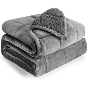 Cottonblue 20lbs Weighted Blanket Queen Size, 60x80 Inches Grey Sherpa Weighted Blanket Throw Sofa Bedding Heavy Blanket for Adults, Soft Cozy Fleece Blanket On Queen Bed