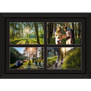 4x6 Photo Collage Frame 4 Openings, 9.5"x13.5" Multi Picture Frame Collage 4"x6" Gallery Wall Decor Wooden, Black Frame with Black Mat, Wood