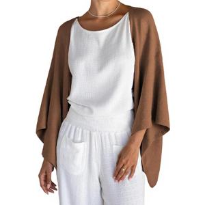 Women's Linen Cardigan Summer Lightweight Poncho Shrug Open Front Cover Ups Poncho Loose Shrug Sweaters (Bronze)