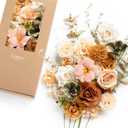 Ling's moment Fake Flowers Box, Faux Artificial Greenery Stems Foam Roses Dahlia Gardenia Tulip Silk Carnation Fabic Flower for Centerpieces Bouquet Wedding Vase, Apricot & Peach, Deluxe Combo