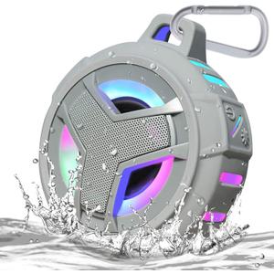 EBODA Shower Bluetooth Speaker, IPX7 Waterproof Portable Floating Speakers with Loud HD Sound, True Wireless Stereo Speaker with LED Light, 24H Play for Shower Pool Beach, Gifts for Men, Women - Gray