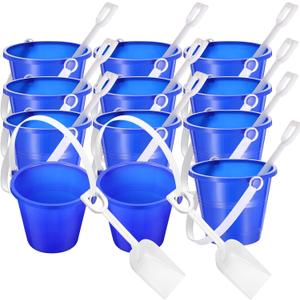 Didaey 12 Pack 4 Inch Beach Buckets and Shovels for Kids Sand Pails Plastic Sand Buckets Bulk Small Toy Pails at The Beach, Use for Toddlers Little Guys(Blue)