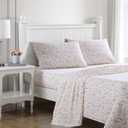 Laura Ashley - Queen Bed Sheets, Cotton Percale Bedding Set, Lightweight & Breathable, Dorm Essentials (Norella Pink, Queen)