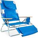 Ostrich Deluxe 3N1 Padded Beach Chair w/ Face Cushion & Arm Holes, Blue - Lightweight Folding Recliner w/ Adjustable Backrest & Footrest, Cup Holder, Side Utility Bag, 275 lb Weight Capacity