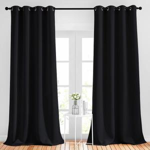 NICETOWN Patio Blackout Curtain Shades - Summer Home Decoration Thermal Insulated Grommet Blackout Draperies/Drapes for Kitchen (2 Panels, 52 inches x 95 inches,Black)