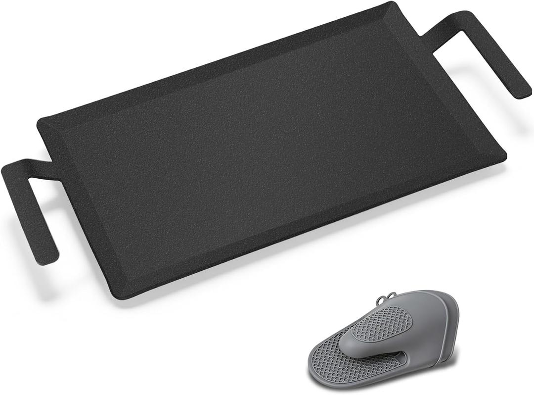 Premium Carbon Steel Griddle, Large Non-Toxic Stovetop Flat Top Pan for Gas, Electric Range, Induction, Grill & Campfire, Pre-seasoned Nitride Coating, Oven Safe to 1200F, with Heat-insulating Gloves
