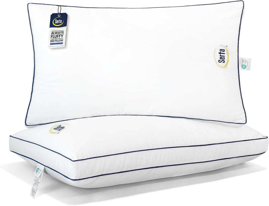 Serta Hotel Collection Bed Pillows King Size Set of 2, 400 Thread Count 100% Cotton Cover, Medium Support Gusseted Down Alternative Pillow for Back, Stomach or Side Sleepers, 18" x 34", White