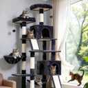Gitelsnour Cat Tree for Indoor Cats, 71'' (180cm) Multi-Level Cat Tower for Large Adult, Sturdy Cat Tree House with 2 Scratching Boards 7 Posts, 2 Plush Perches/Condos, Hammock, Smoky Gray GCT032G