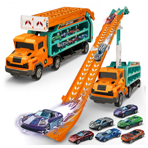 BainGesk Carrier Truck Toys for 2 3 4 5 6 Years Old Boys, 2.8 Ft Race Track Transport Cars with 6 DieCast Metal Toy Cars, Birthday Gifts Kids Age 35, Racing Toys Gifts for Toddlers