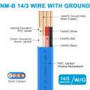 100ft NM-B 14/3 Wire with Ground,14/3 Electrical Wire 14 Gauge 3 Conductor W/G NM-B Cable,Copper 14 AWG with Ground Nonmetallic Sheathed Solid Indoor Residential Electrical Wiring for Circuit,Switch