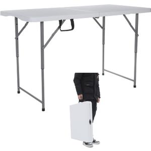 122CZ Folding Table 4-Foot Portable Small Table Semi Practical Table Small Indoor and Outdoor Adjustable Height with Handle Folding Table, Camping and Gathering