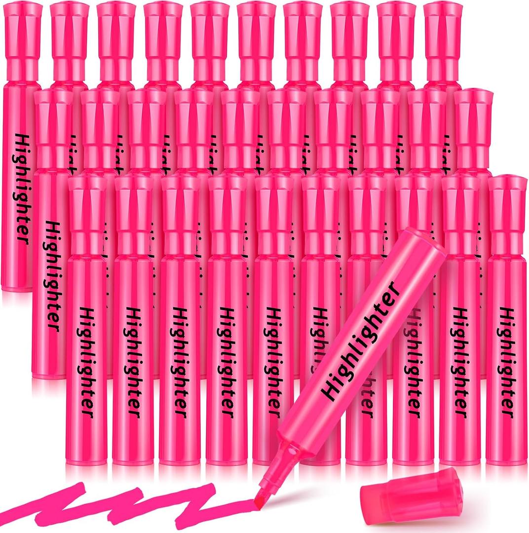 Qilery 30 Pack Highlighters Bulk, Tank Style Chisel Tip Highlighters Markers Pack Quick Drying for Adult Coloring, Home Office Supplies (Pink)