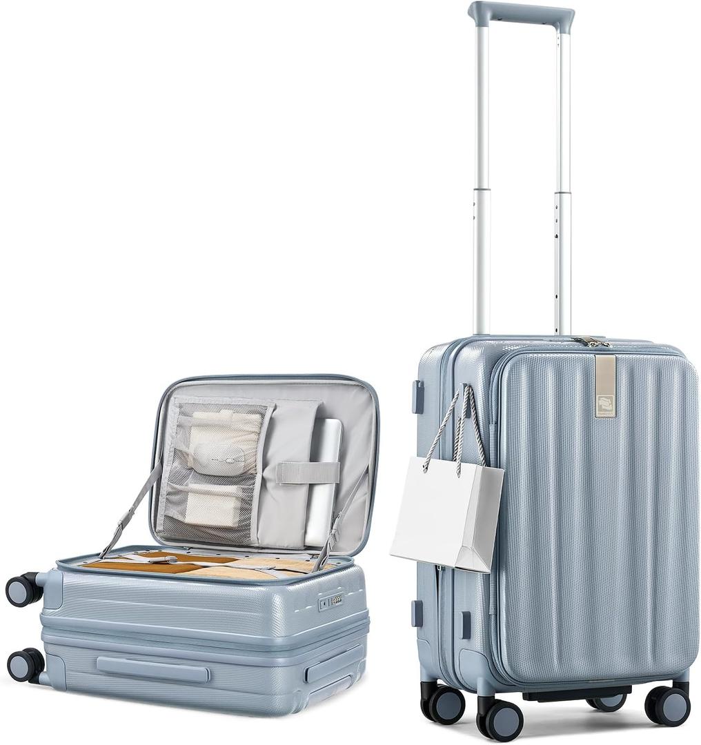 Hanke 20 Inch Expandable Carry On Luggage Airline Approved Top Opening Hard Shell Suitcases with Wheels Lightweight Travel Luggage Carry On Suitcase for Woman Men-Grey