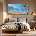 Ateliart Framed Landscape Coastal Wall Art Living Room, Seascape Canvas Painting Blue Ocean Bedroom Large Picture Textured Artwork Kitchen Dining Room Home Office Wall Decor Wood 48"x24"