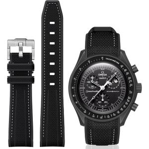 BONACE Bands for Moonswatch Watch,Curved SIlicone Strap Compatible with Omega X Swatch 20mm Watch,Swatch Omega Moonswatch Speedmaster Replacement No Gap Strap Men Women (Black white line)