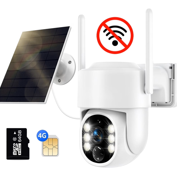 4G LTE Cellular Solar Security Camera, No WiFi Solar Powered Security Camera Outdoor, 360° Live View, 2K Color Night Vision, PIR Motion Detection, 2 Way Talk, Built in SIM Card - Pack of 2 