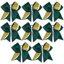 8 PCS Large Glitter Cheer Bows 8" Hair Bows Sparkly Cheerleading Softball Team Bow Hair Ponytail Holder Accessories for cheerleaders football Competition Sports- Green Gold White