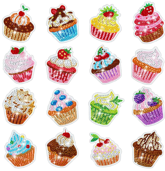 Xuhal 16 Pcs Diamond Painting Magnets DIY Diamond Painting Kits for Gem Art Magnet Fridge Stickers for Beginners Adults DIY Crafts Party(Cupcake)