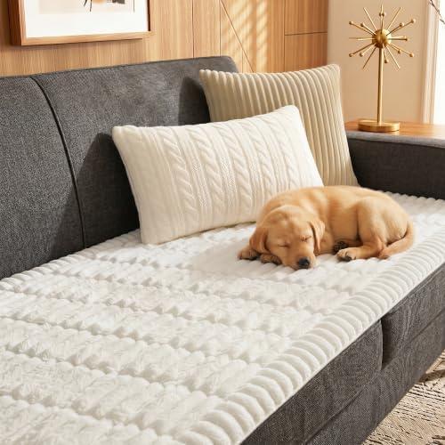 Fixwal Waterproof Flannel Dog Couch Cover, 27.6" x 70.9", White | Integrated TPU Barrier, Non-Slip Backing, Machine Washable, Pet Friendly, Easy Clean Pet Hair, Soft Sofa Cushion Protector