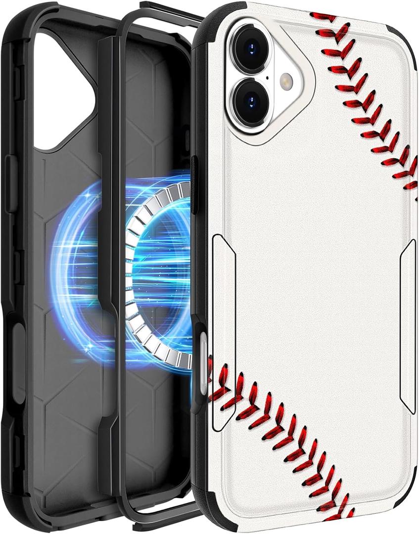 Heavy Duty for iPhone 17 Case - Compatible with MagSafe Shockproof Protective Rugged Magnetic Men Military Grade Shock Drop Proof Durable Strong Phone Cover Funda for Apple 17 Case, Baseball