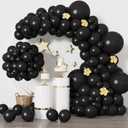 RUBFAC Black Balloons for Balloon Arch 129pcs Different Sizes Pack of 18 12 10 5 Inch Garland Kit, Latex Halloween Balloons for Party Decorations Birthday Wedding Decor