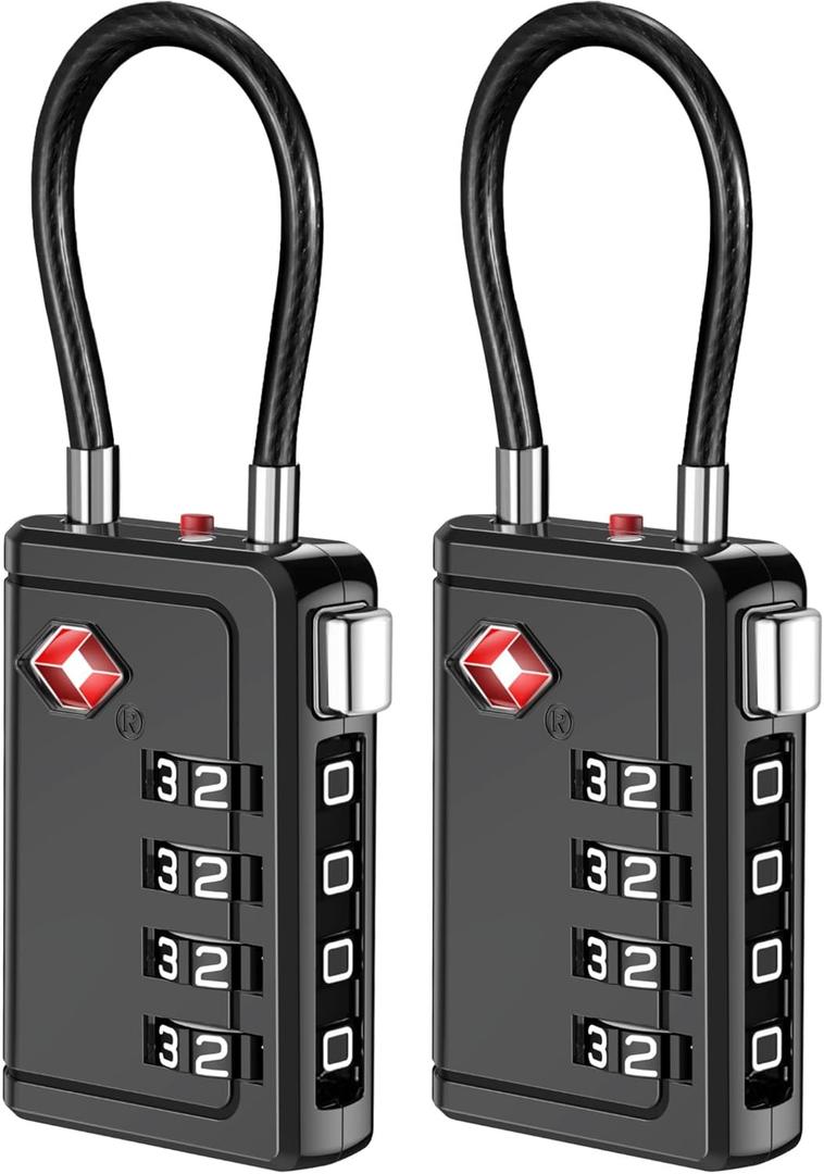 Puroma TSA Approved Luggage Travel Locks with Open Alert Indicator, 4 Digit Combination Resettable Code Zinc Alloy Lock for Suitcase, Backpack, Bag, Toolbox, Locker (4 Pack, Black)