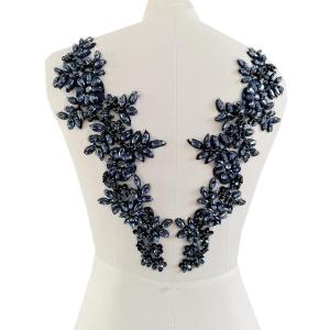 Handmade Rhinestones on lace Applique Sewing Beads Sequins Trim Patches for Wedding Dress Accessories 1 Pair/Bag