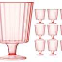 Reallnaive 10 Pcs Plastic Ribbed Goblet 5 oz Wine Glasses with Stem, Reusable Retro Cups for Wine Bar Juice Baby Shower Wedding Reception Grand Event Party (Pink)