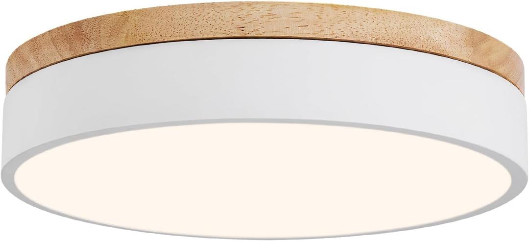Led Flush Mount Ceiling Light: 11.8" Dimmable 5CCT Overhead Ceiling Lighting Fixture - Morden White Round Close to Ceil Lights - Flat Wood Minimalist Light Fixtures for Living Room Laundry Bedroom