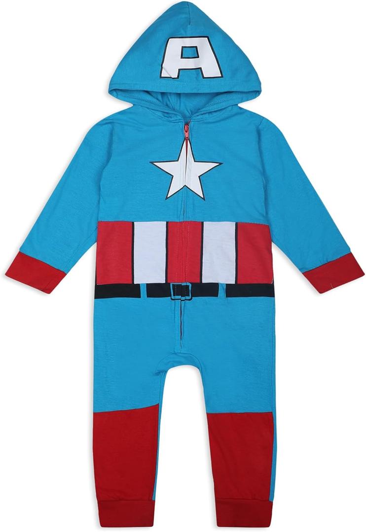 Marvel Hulk, Captain America, Iron Man or Spider-Man Boys Zip Up Hooded Coverall for Infant and Toddler (2T)