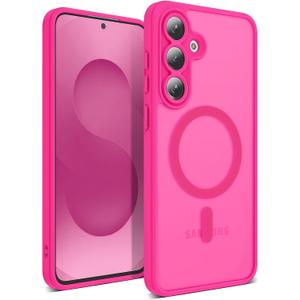 Compatible with Samsung Galaxy S25 FE,Compatible with MagSafe Transparent Clear Design Frame Matte Phone Case Shockproof Protective Cover for Women Girls Pink