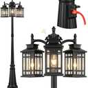 3-Head Outdoor Lamp Post Light with Outlet, 100% Aluminum Anti-Rust