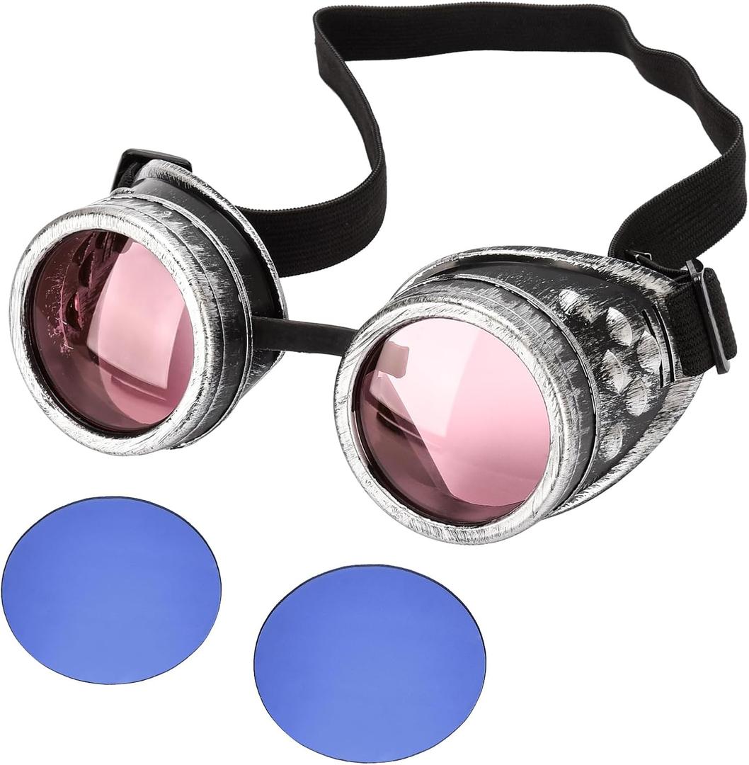 Steampunk Goggles SANGLE SOPFFY Steampunk Glasses Vintage Goggles Changeable Colored Lens Halloween Costume Accessory
