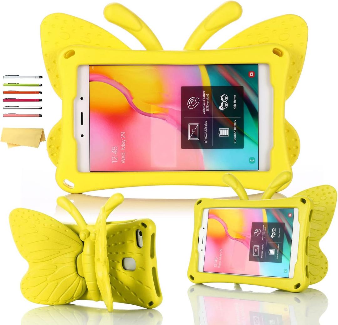 Kids Case for Amazon Kindle Fire HD 8 Tablet (8th/7th/6th Generation, 2018/2017/2016) 8" with Handle Folding Kickstand Kid-Proof Shockproof EVA Foam Lightweight Stand Cover, Yellow Butterfly