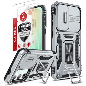 LeYi for Samsung S25-FE Case: Galaxy S25 FE Case and Screen Protector [2 Packs], Galaxy S25 FE Phone Case Magnetic Kickstand, Dual Layer Protective Telfono Phone Case for Galaxy S25 FE, Grey