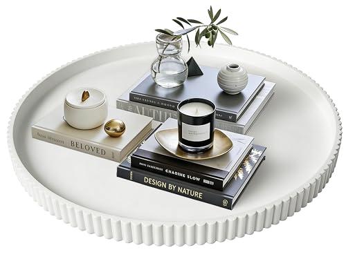 Gurfuy 24" Round Extra Large Ottoman Serving Tray - Rustic Wooden Table Tray for Farmhouse Decorative Oversized Coffee Table Trays Living Room Kitchen Counter Breakfast White