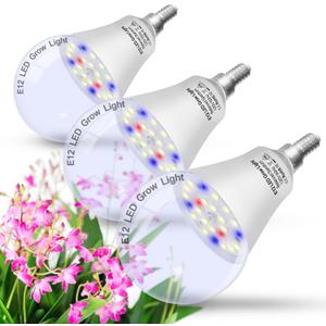 E12 Candelabra Grow Light Bulbs for Indoor Plants Full Spectrum,Small Base Grow LED Lamp Bulb 10W with Balanced Spectrum 5000K Red Blue for Seeds Greens Laboratory,School,Greenhouse, Hydroponic,3Pack